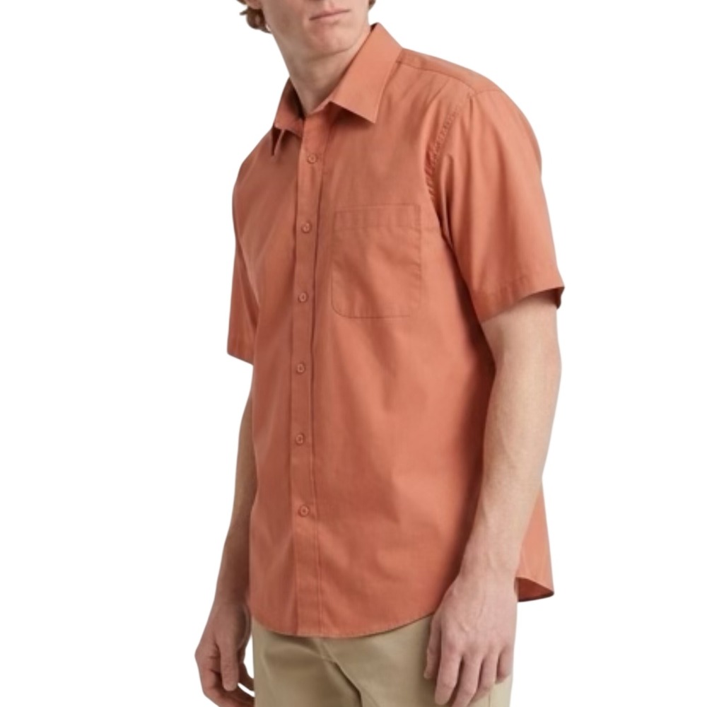 Joseph & Feiss Mens Salmon Orange Short Sleeve Button Down Shirt Size 18.5 2XL